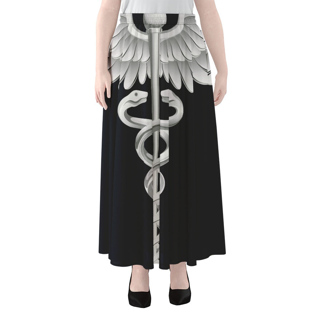 Caduceus Symbol Of Medicine Print Chiffon Maxi Skirt