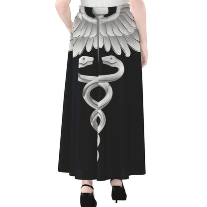 Caduceus Symbol Of Medicine Print Chiffon Maxi Skirt