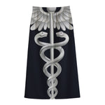 Caduceus Symbol Of Medicine Print Cotton Front Slit Maxi Skirt