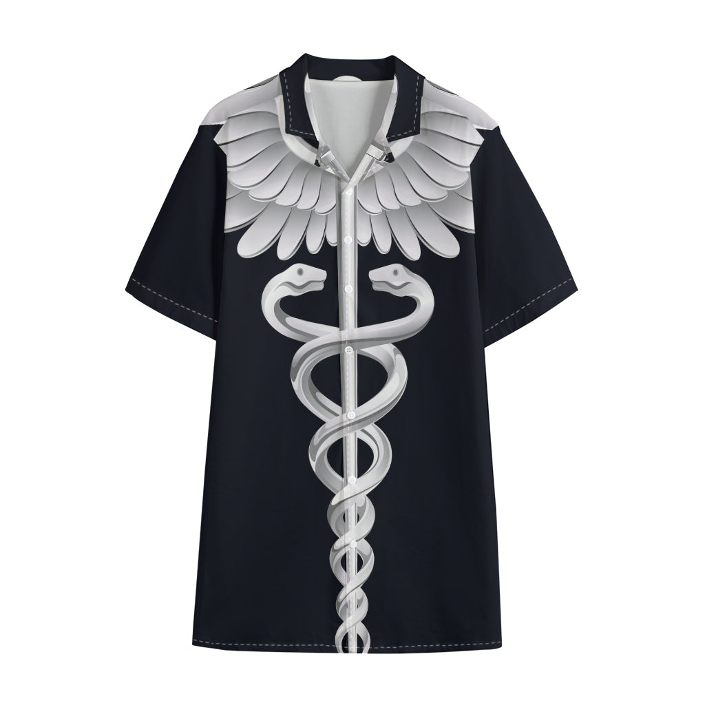 Caduceus Symbol Of Medicine Print Cotton Hawaiian Shirt