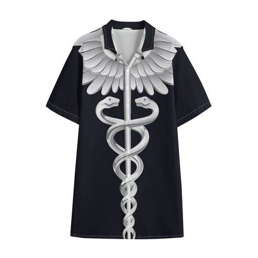 Caduceus Symbol Of Medicine Print Cotton Hawaiian Shirt