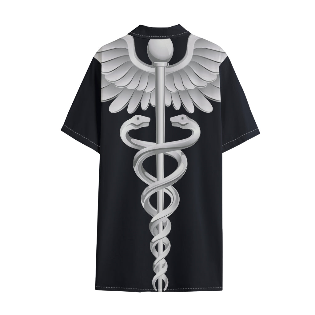 Caduceus Symbol Of Medicine Print Cotton Hawaiian Shirt