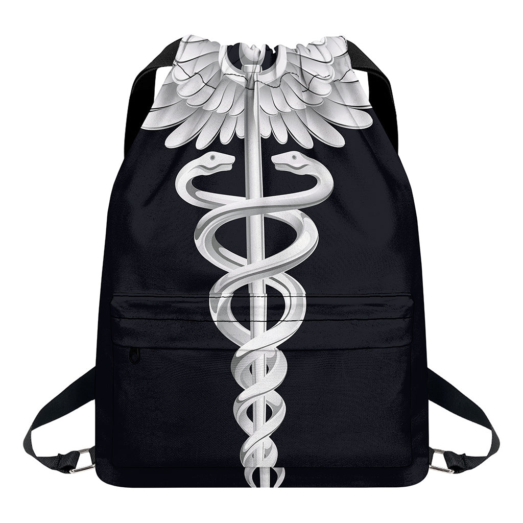 Caduceus Symbol Of Medicine Print Drawstring Backpack