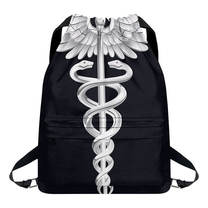 Caduceus Symbol Of Medicine Print Drawstring Backpack