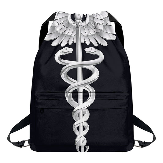 Caduceus Symbol Of Medicine Print Drawstring Backpack