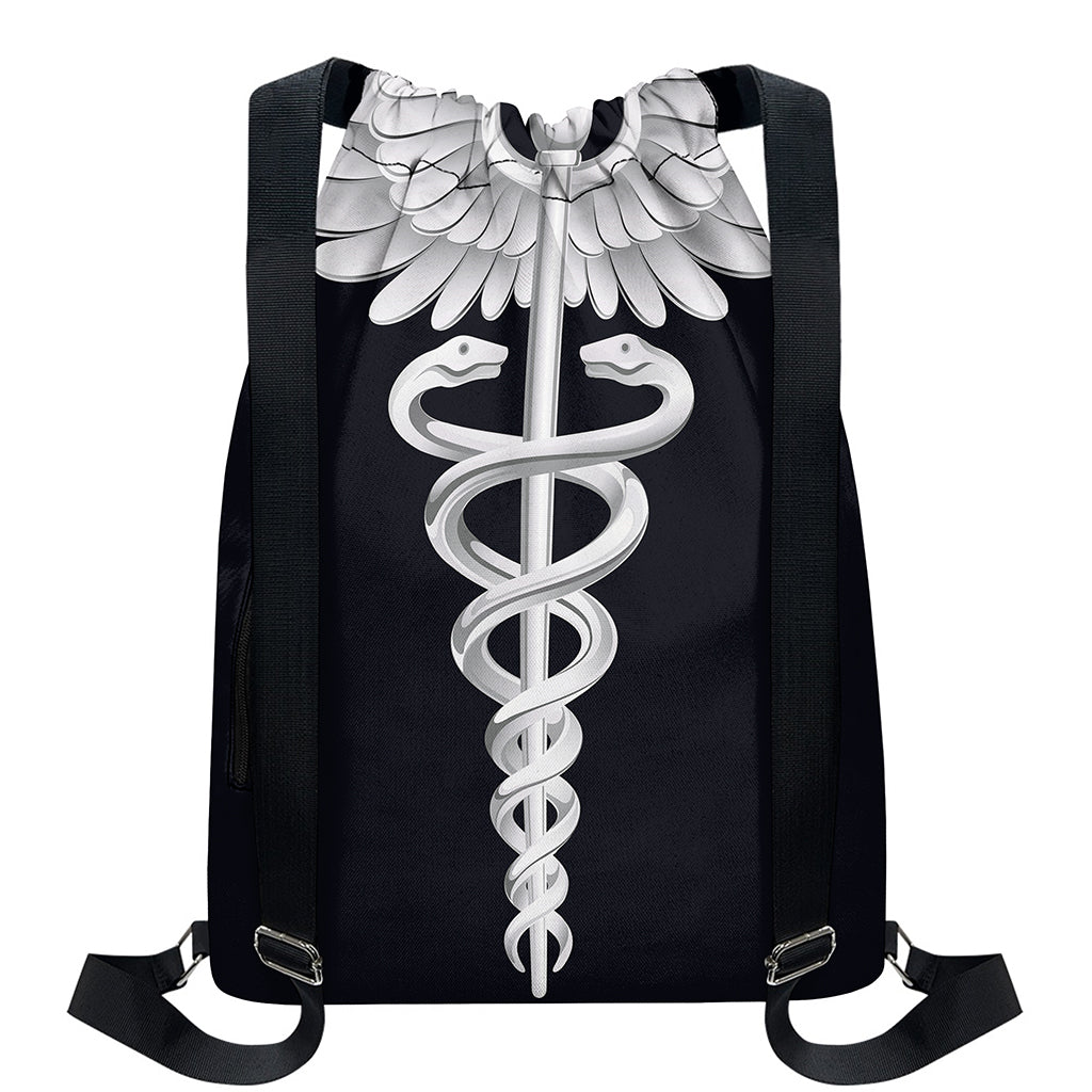 Caduceus Symbol Of Medicine Print Drawstring Backpack