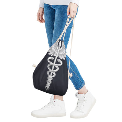 Caduceus Symbol Of Medicine Print Drawstring Bag