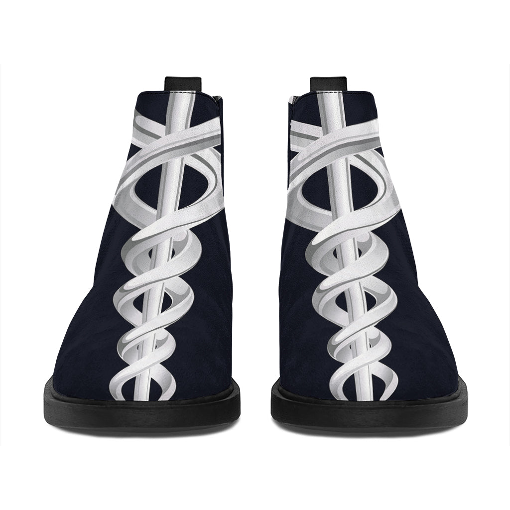 Caduceus Symbol Of Medicine Print Flat Ankle Boots