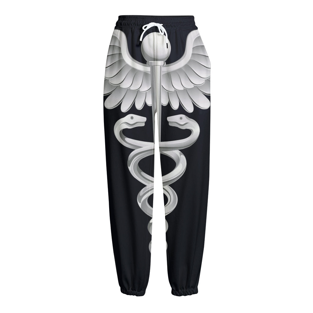 Caduceus Symbol Of Medicine Print Fleece Lined Knit Pants