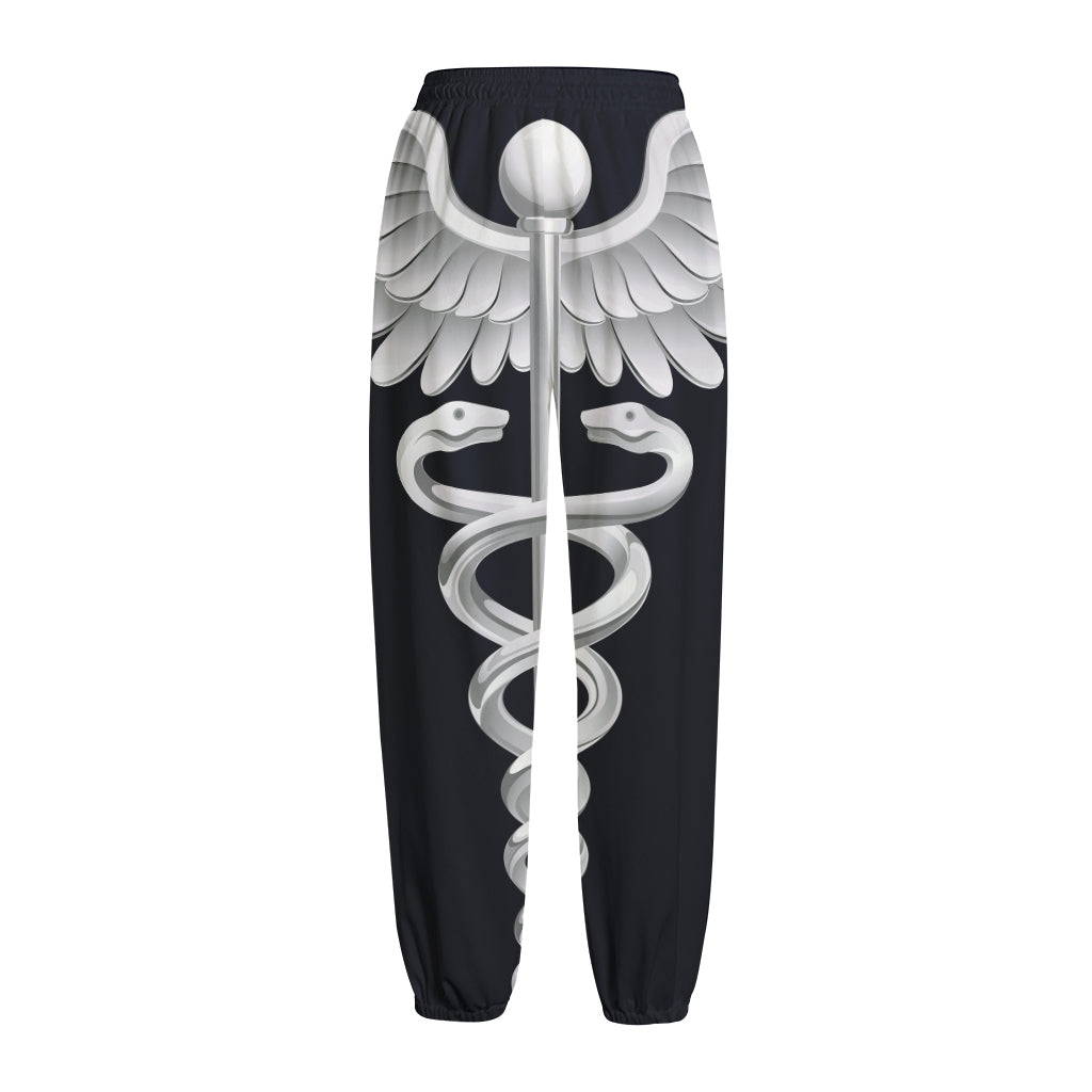 Caduceus Symbol Of Medicine Print Fleece Lined Knit Pants