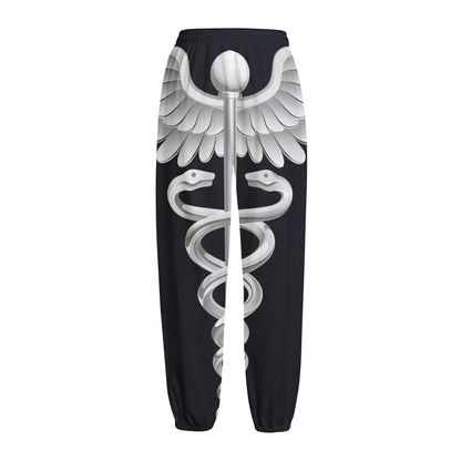Caduceus Symbol Of Medicine Print Fleece Lined Knit Pants
