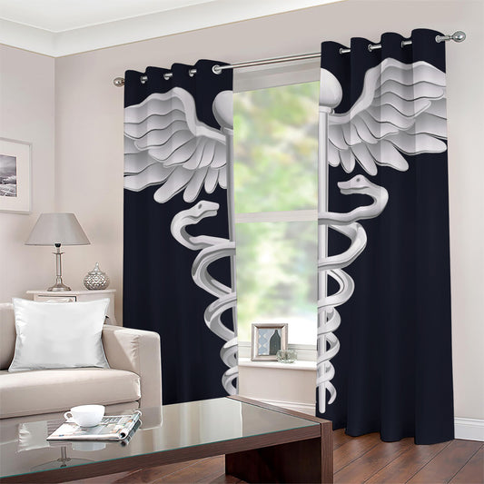 Caduceus Symbol Of Medicine Print Grommet Curtains