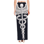Caduceus Symbol Of Medicine Print High Slit Maxi Skirt