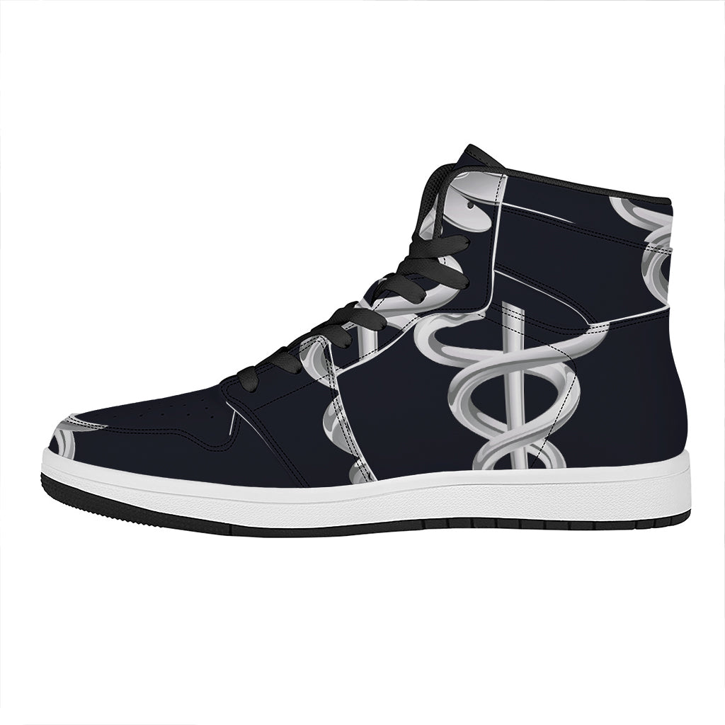 Caduceus Symbol Of Medicine Print High Top Leather Sneakers
