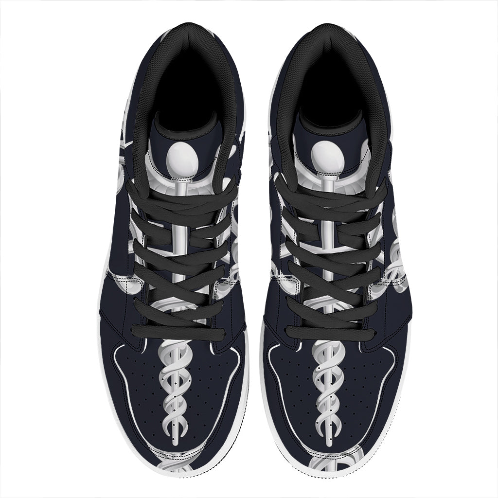 Caduceus Symbol Of Medicine Print High Top Leather Sneakers