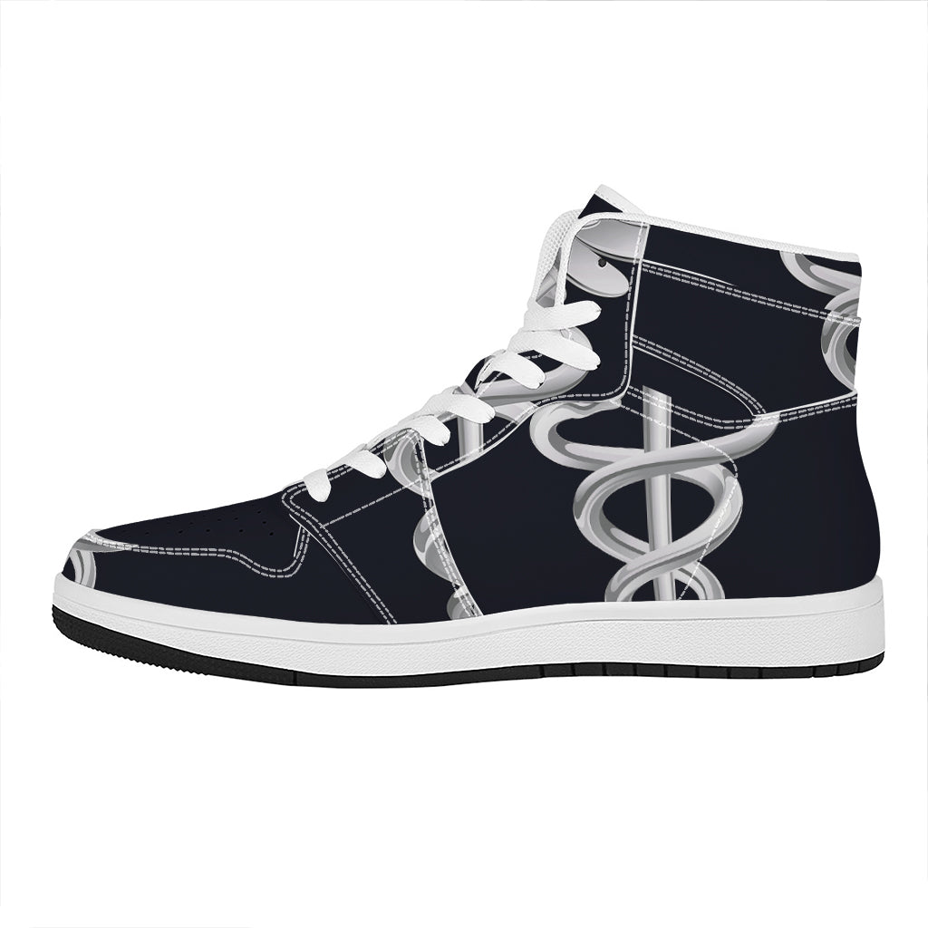 Caduceus Symbol Of Medicine Print High Top Leather Sneakers