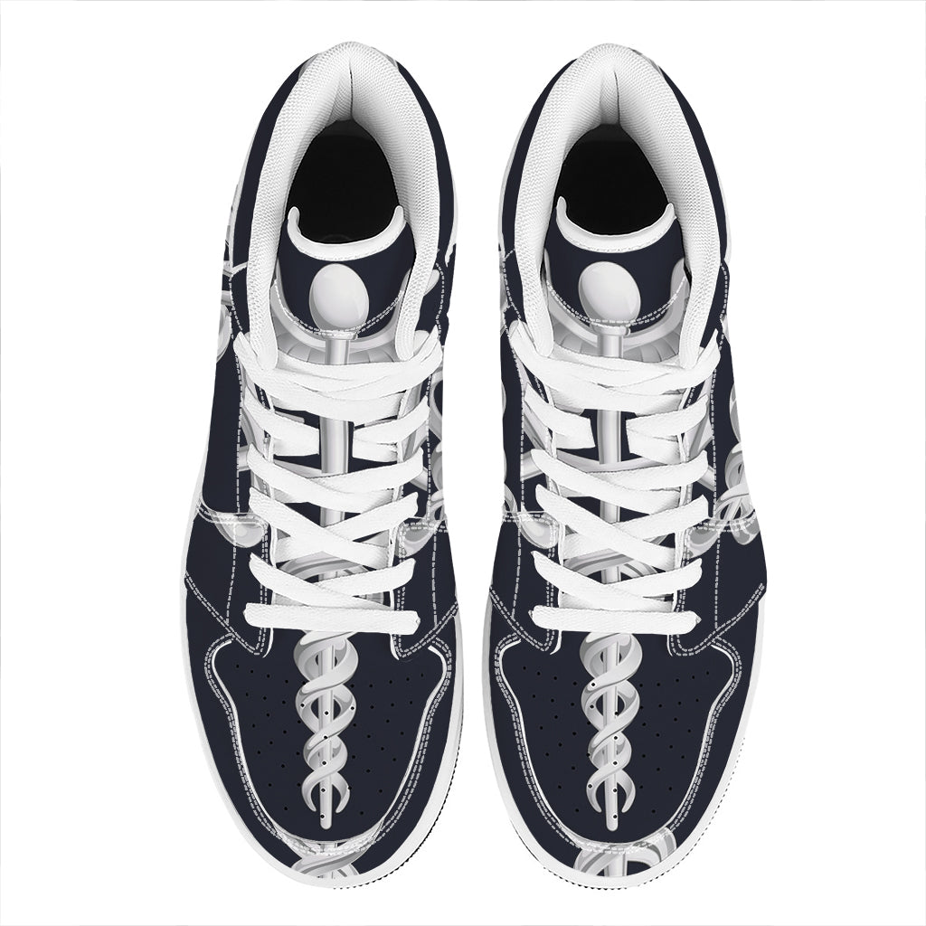 Caduceus Symbol Of Medicine Print High Top Leather Sneakers