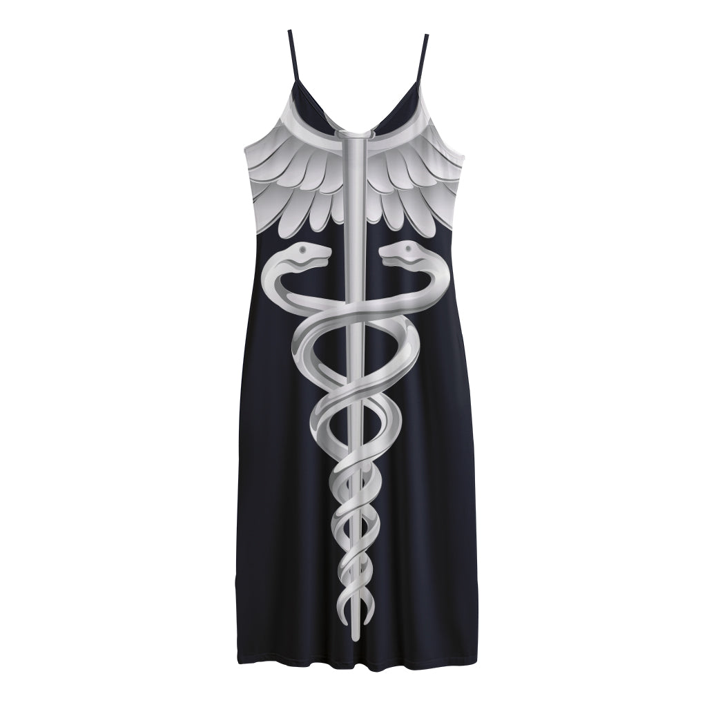 Caduceus Symbol Of Medicine Print Jersey Midi Cami Dress