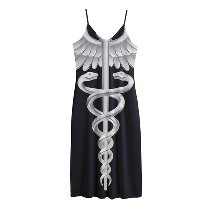 Caduceus Symbol Of Medicine Print Jersey Midi Cami Dress