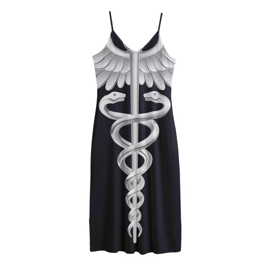 Caduceus Symbol Of Medicine Print Jersey Midi Cami Dress