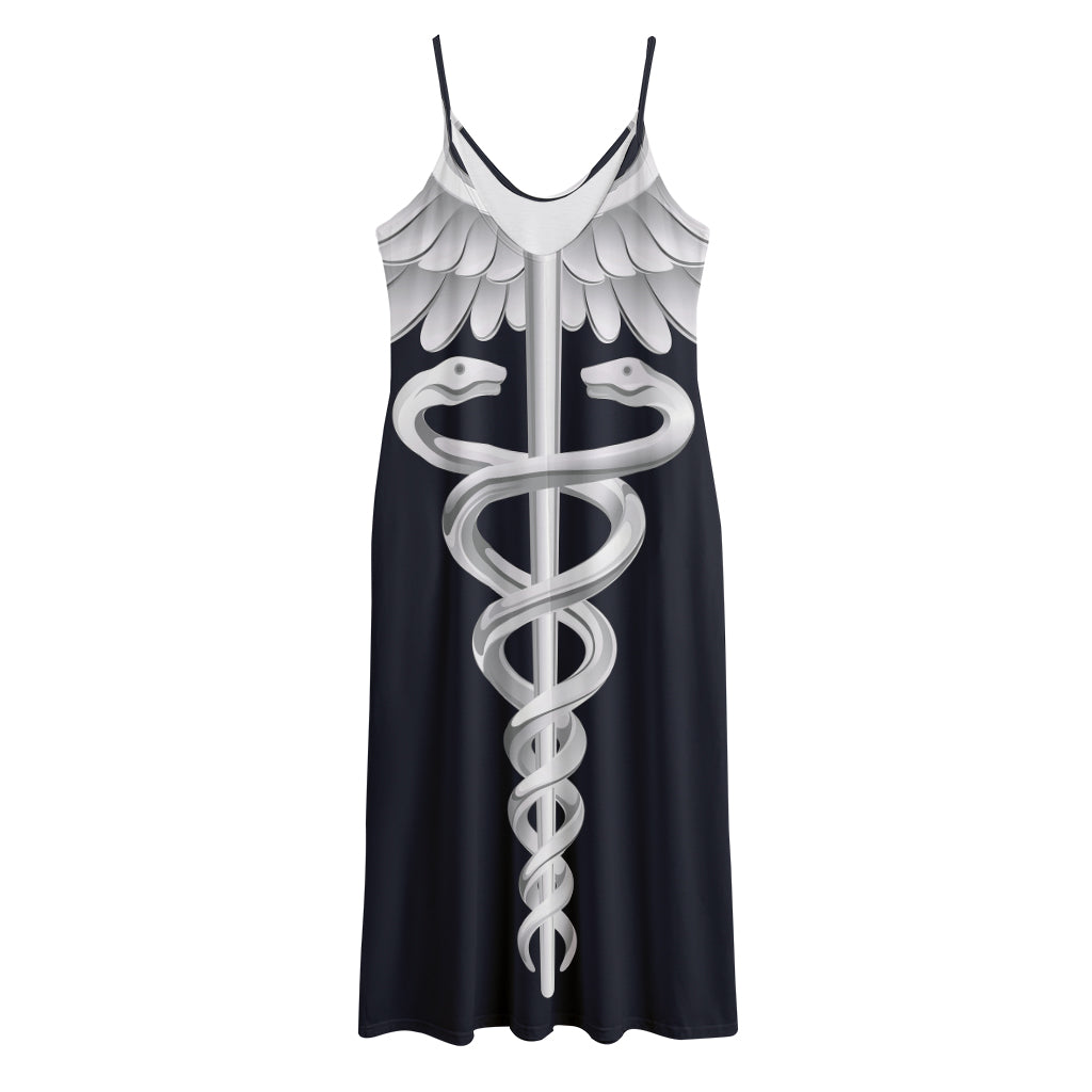 Caduceus Symbol Of Medicine Print Jersey Midi Cami Dress