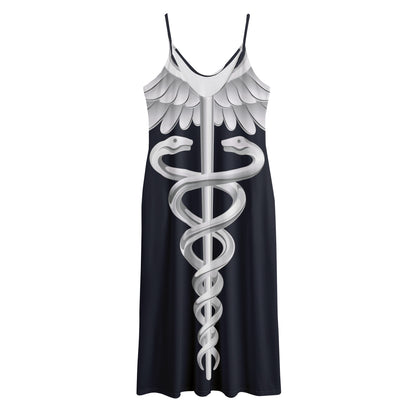 Caduceus Symbol Of Medicine Print Jersey Midi Cami Dress