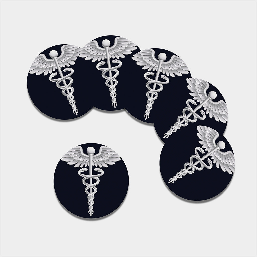 Caduceus Symbol Of Medicine Print Leather Coaster Set