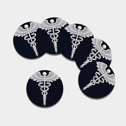 Caduceus Symbol Of Medicine Print Leather Coaster Set