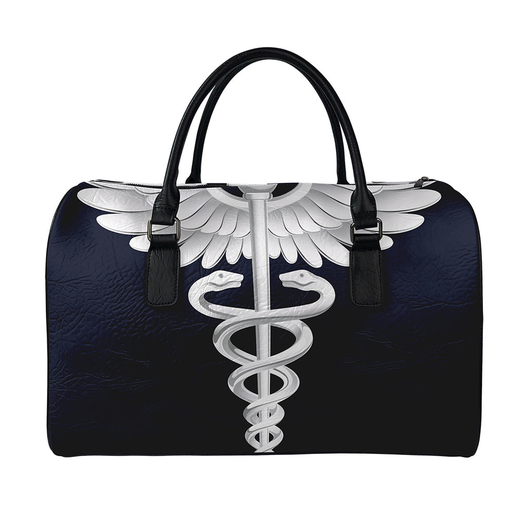 Caduceus Symbol Of Medicine Print Leather Duffle Bag