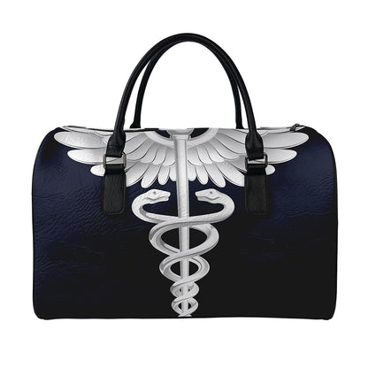 Caduceus Symbol Of Medicine Print Leather Duffle Bag