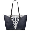 Caduceus Symbol Of Medicine Print Leather Tote Bag With Zipper