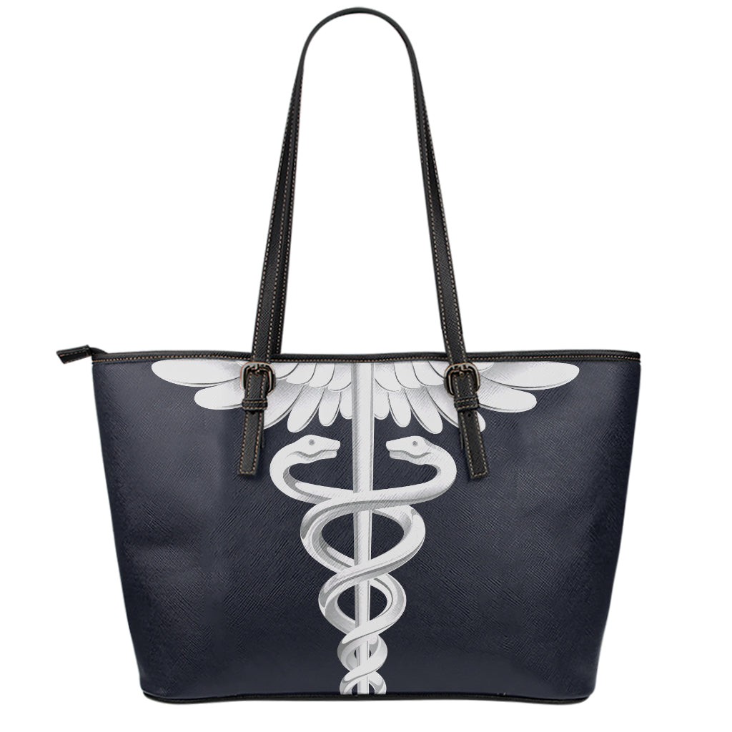 Caduceus Symbol Of Medicine Print Leather Tote Bag