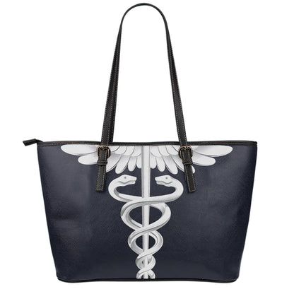Caduceus Symbol Of Medicine Print Leather Tote Bag