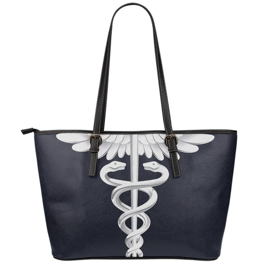 Caduceus Symbol Of Medicine Print Leather Tote Bag