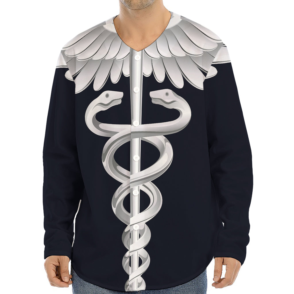 Caduceus Symbol Of Medicine Print Long Sleeve Baseball Jersey