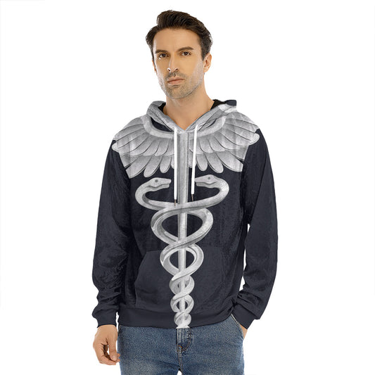 Caduceus Symbol Of Medicine Print Men's Velvet Pullover Hoodie