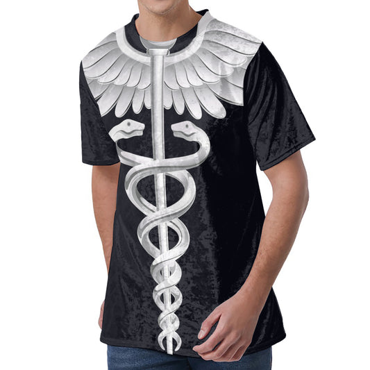 Caduceus Symbol Of Medicine Print Men's Velvet T-Shirt