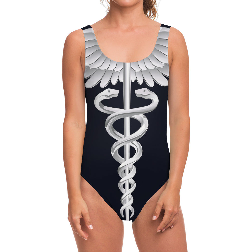 Caduceus Symbol Of Medicine Print One Piece Swimsuit