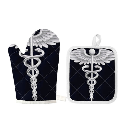 Caduceus Symbol Of Medicine Print Oven Mitt And Pot Holder Set