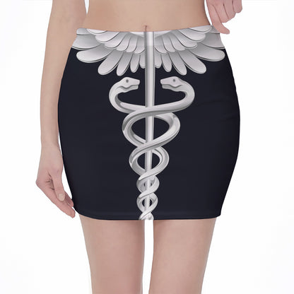 Caduceus Symbol Of Medicine Print Pencil Mini Skirt