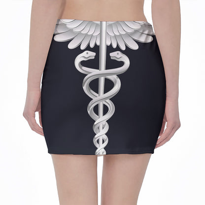 Caduceus Symbol Of Medicine Print Pencil Mini Skirt