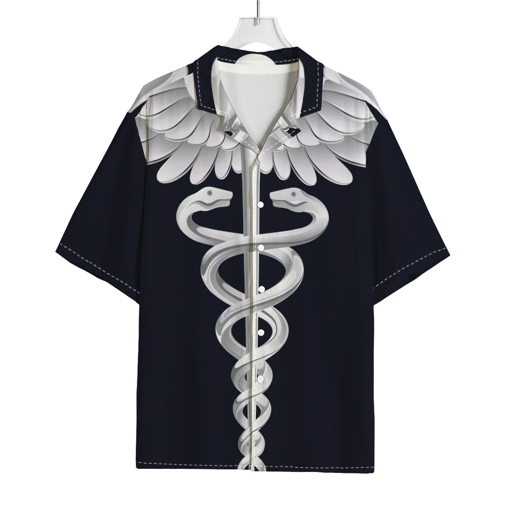 Caduceus Symbol Of Medicine Print Rayon Hawaiian Shirt