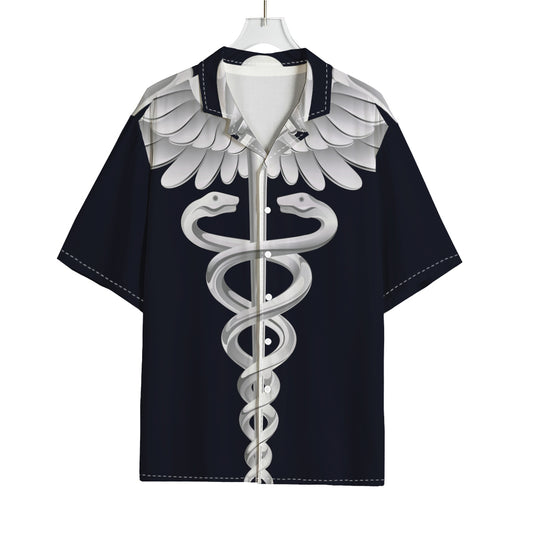 Caduceus Symbol Of Medicine Print Rayon Hawaiian Shirt