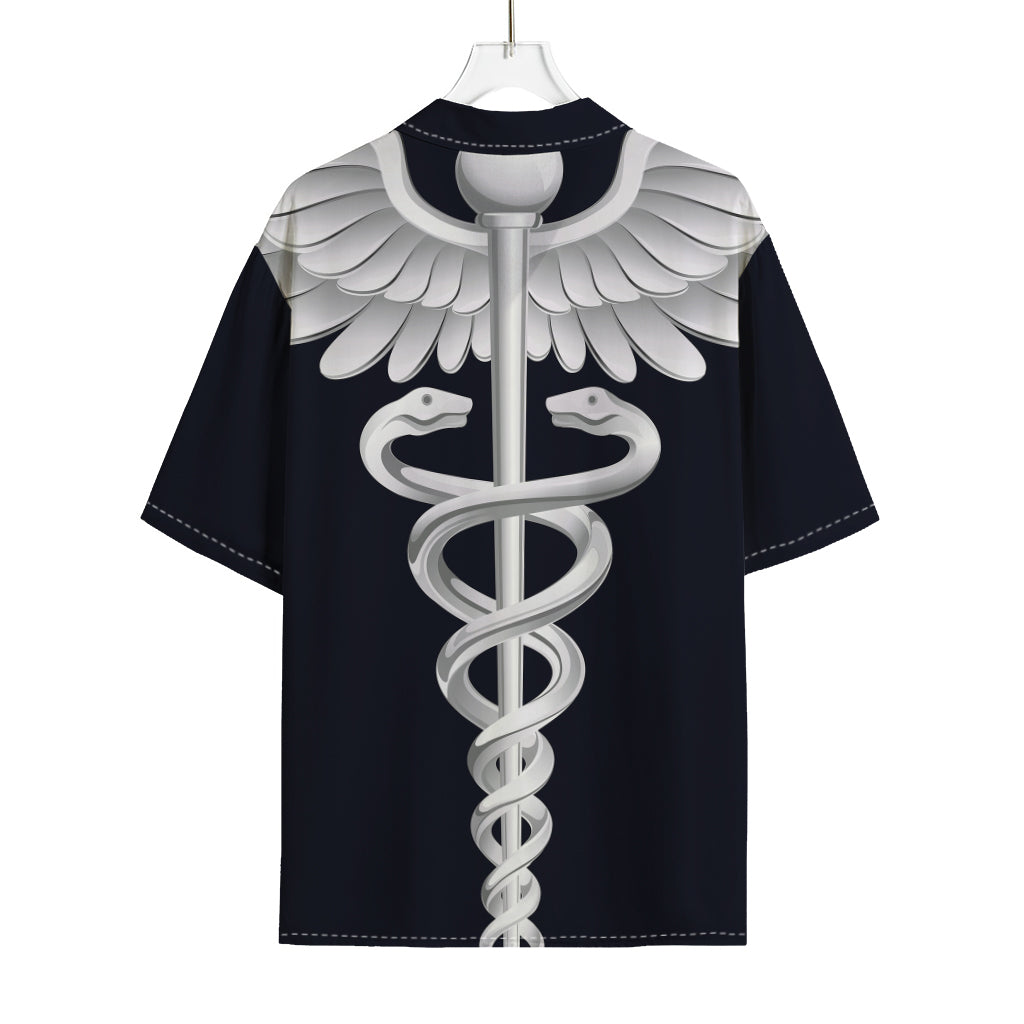 Caduceus Symbol Of Medicine Print Rayon Hawaiian Shirt