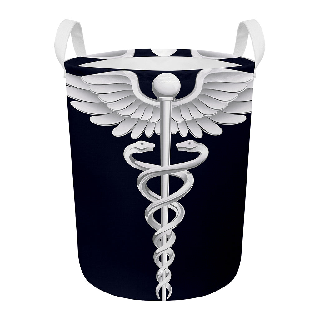 Caduceus Symbol Of Medicine Print Round Laundry Basket
