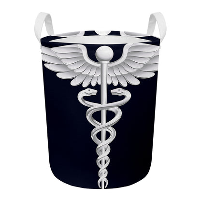 Caduceus Symbol Of Medicine Print Round Laundry Basket