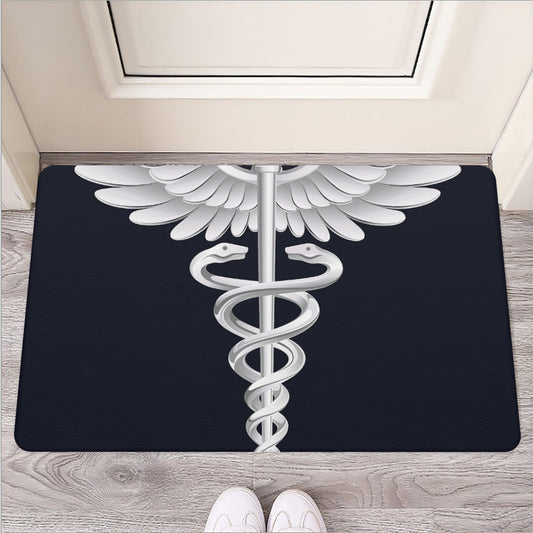 Caduceus Symbol Of Medicine Print Rubber Doormat