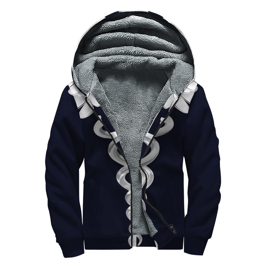 Caduceus Symbol Of Medicine Print Sherpa Lined Zip Up Hoodie