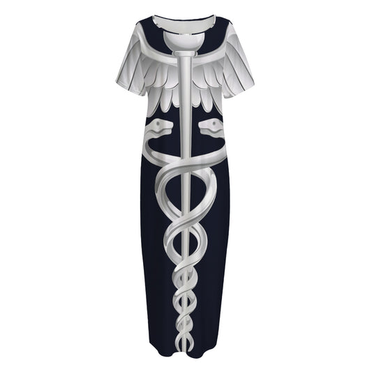 Caduceus Symbol Of Medicine Print Short Sleeve Long Nightdress