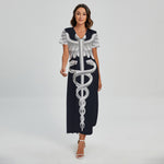 Caduceus Symbol Of Medicine Print Short Sleeve Maxi Dress